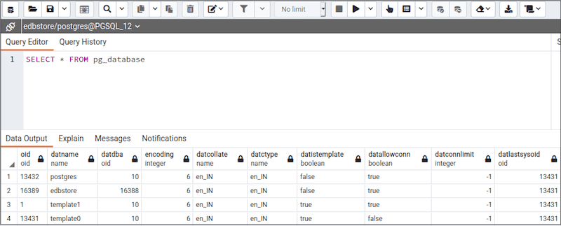 Query tool - Data output tab